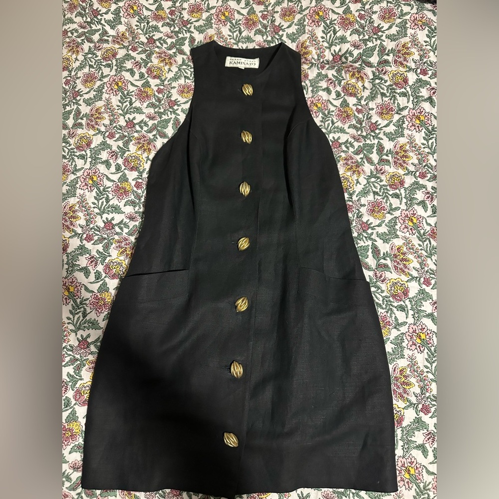 Vintage Black Mini Dress with Gold Buttons